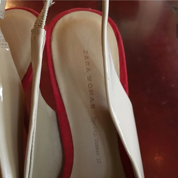 Zara Cream and Coral/Red Patent Slingback Heels 8 - Picture 3 of 7